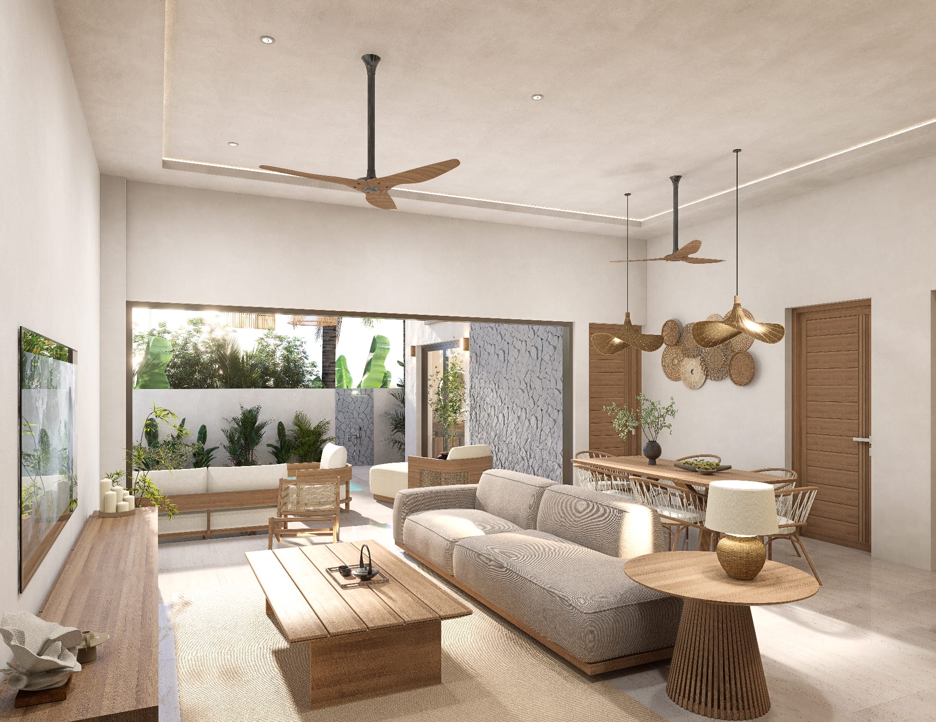 Salon lumineux d’une villa deux chambres à Lamai