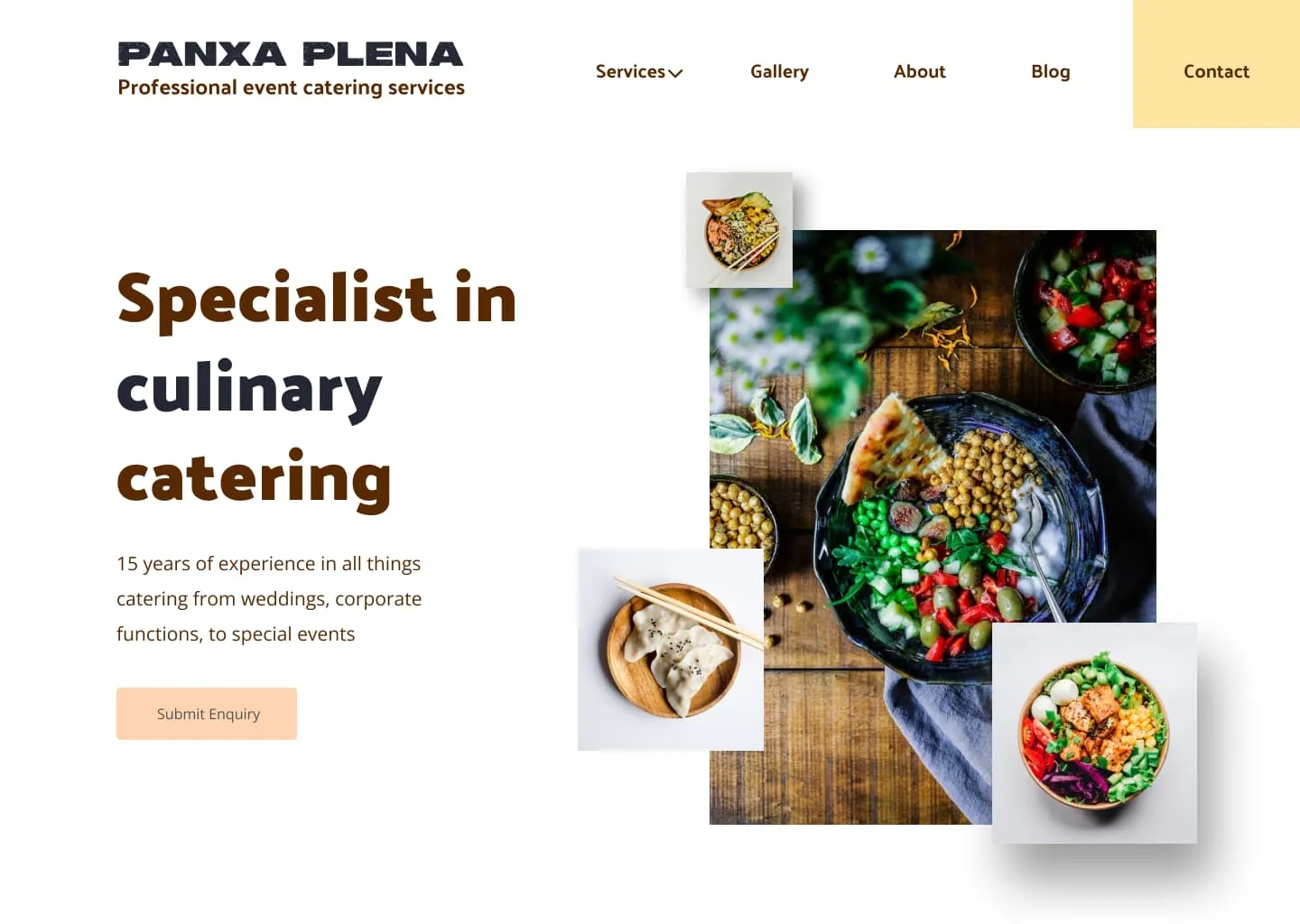 Landing page hero image of Panxa Plena Barcelona catering website.