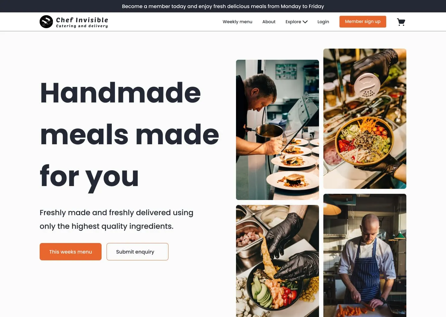 Landing page hero image of Chef Invisible Catering and Delivery e-commerce website.