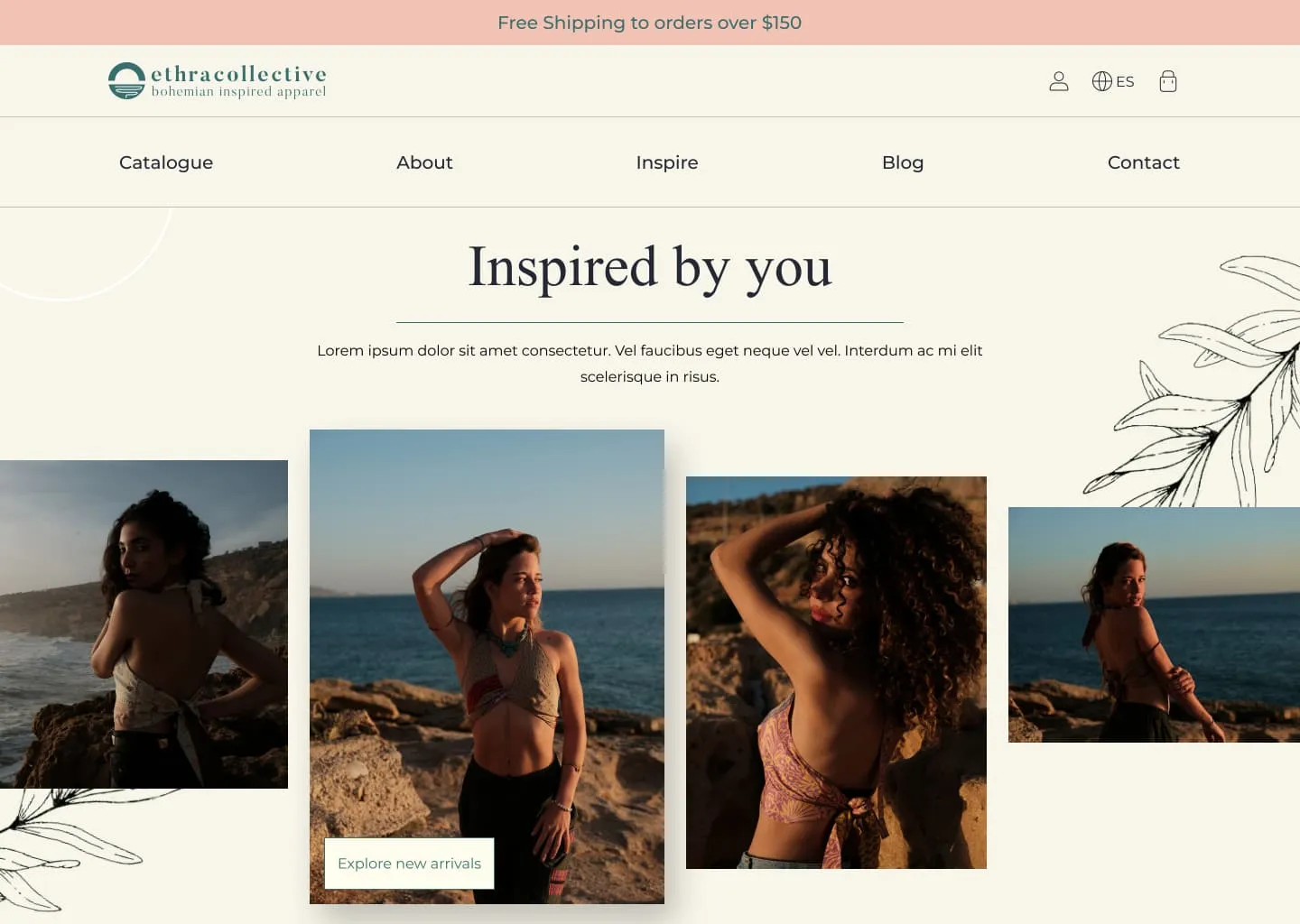landing page hero section image of Ethra collective e-commerce website