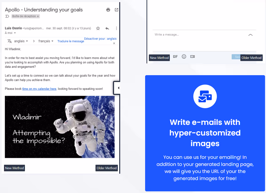 Exemple de personnalisation de cold email avec l'outil Uclic