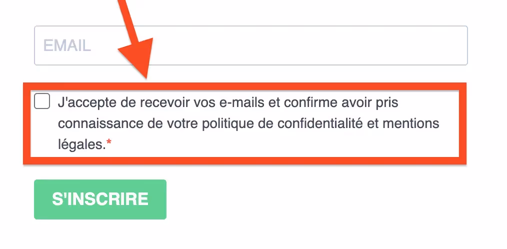 consentement rgpd sur un formulaire d'inscription à une newsletter