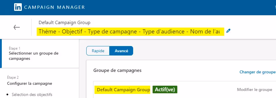 groupe par défaut linkedin ads