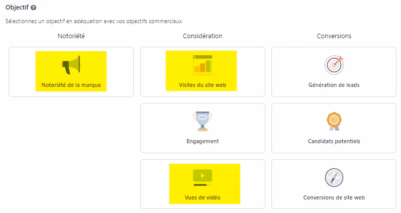 choisir un objectif de campagne de notoriété et considération sur linkedin ads