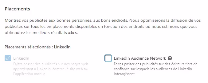 trouver la case audience network sur linkedin ads