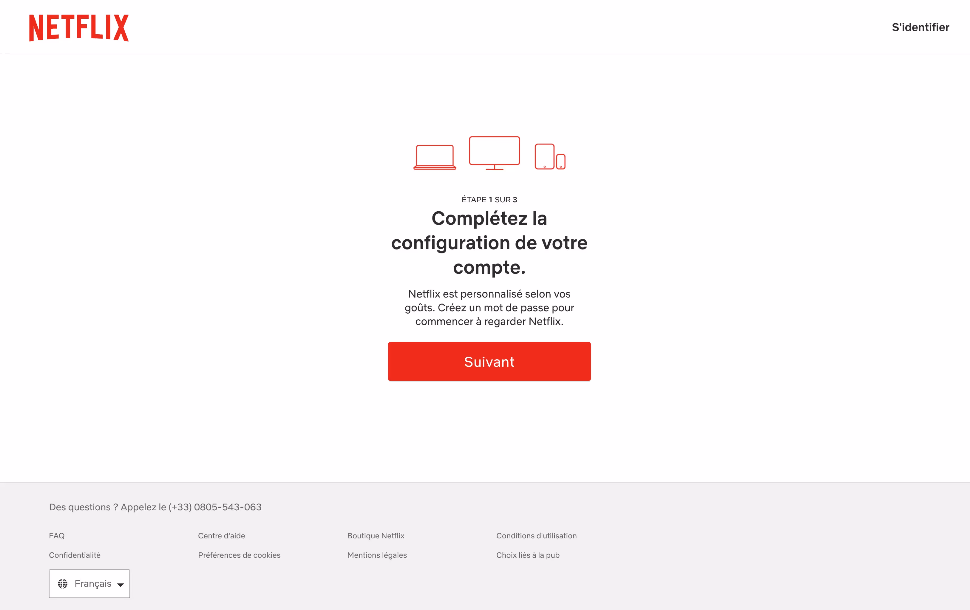 étape 1 du tunnel de vente de netflix