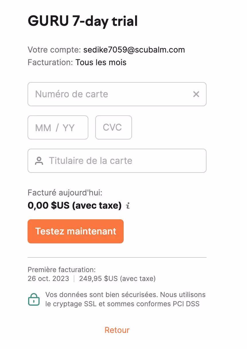 7 jours d'essai gratuit GURU semrush