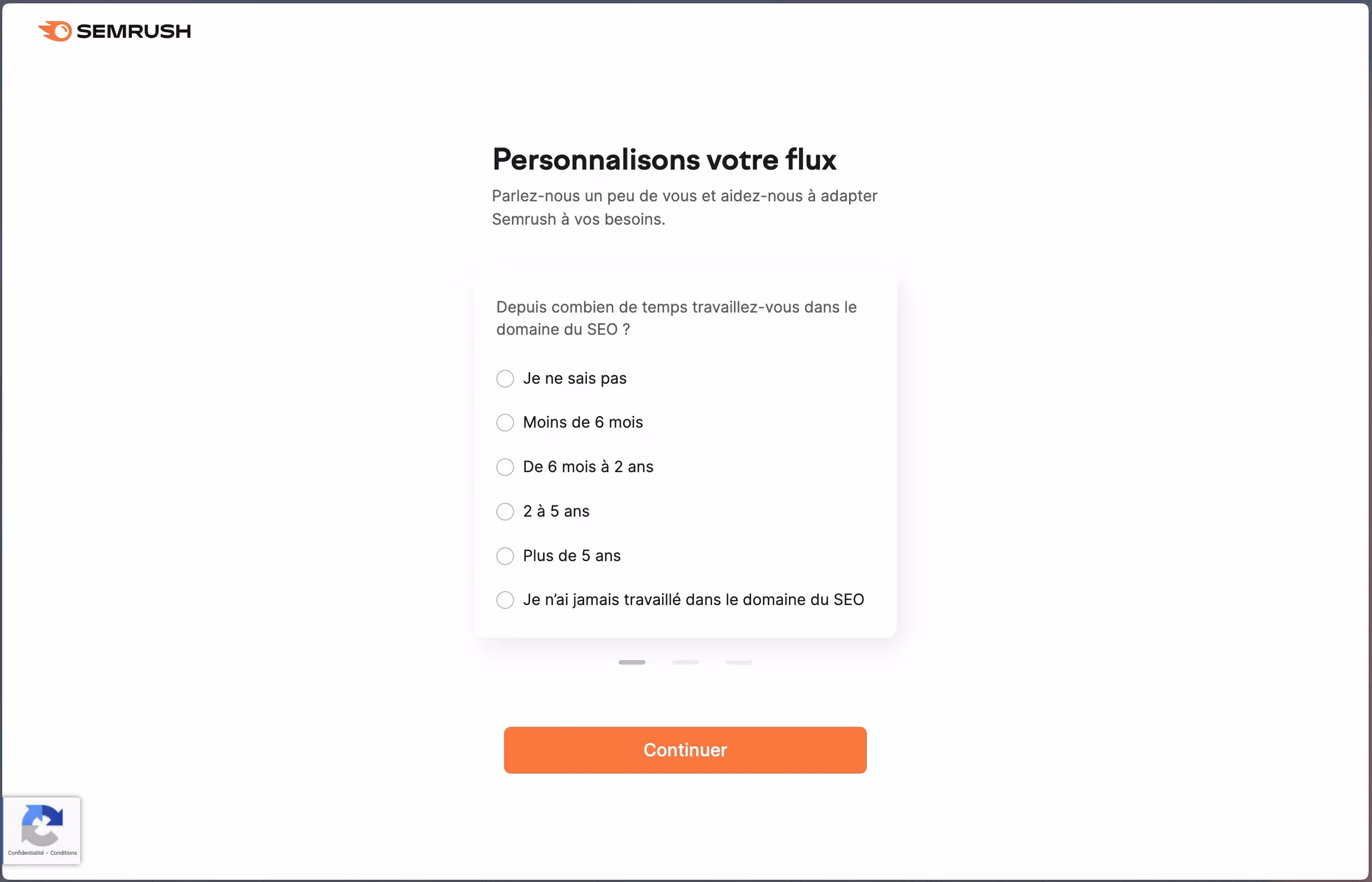sortie entonnoir de vente semrush personnalisation du flux