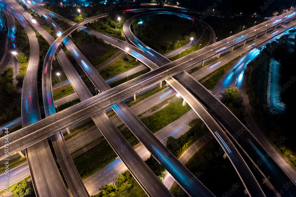 Expressway top view, Road traffic an important infrastructure,car traffic  transportation above intersection road in city night, aerial view cityscape  of advanced innovation, financial technology Stock Photo | Adobe Stock