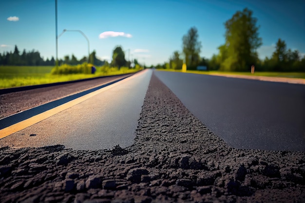 Road surface repair with freshly laid asphalt ready for traffic | Premium AI -generated image
