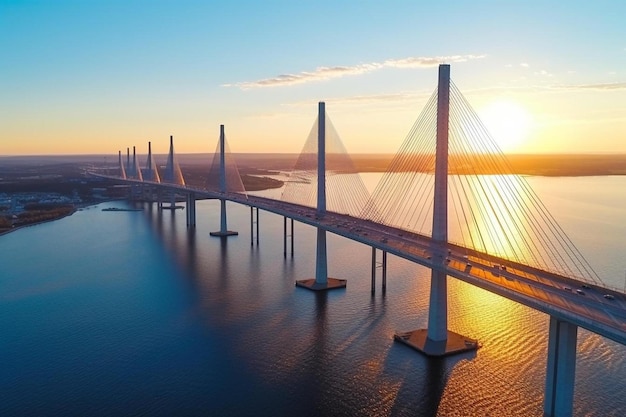A bridge with the sun setting over it | Premium AI-generated image