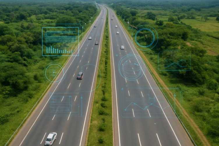 aerial view of an Indian national highway with multiple lanes