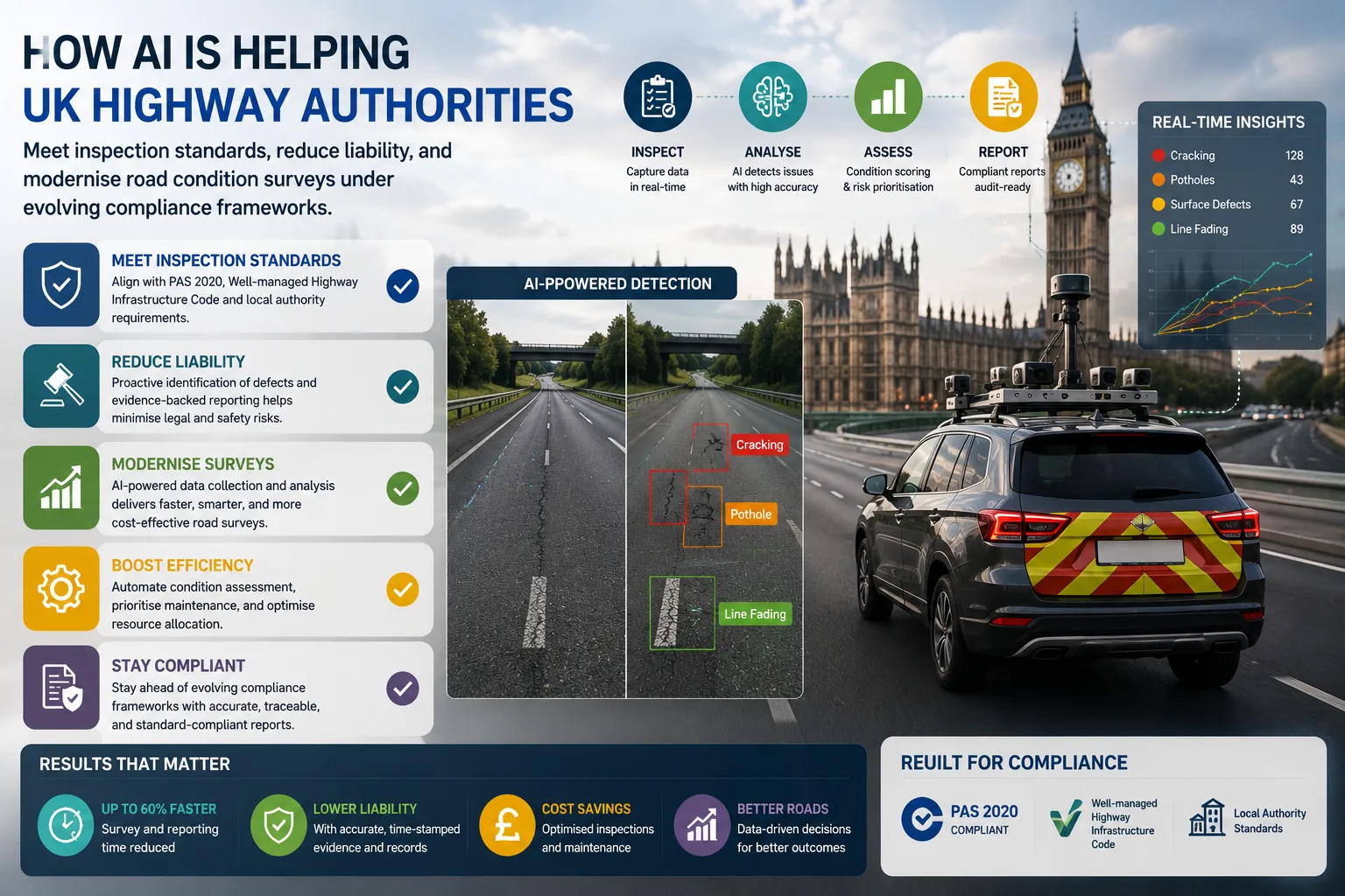 How AI is helping UK highway authorities meet inspection standards, reduce liability, and modernise road condition surveys under evolving compliance frameworks.