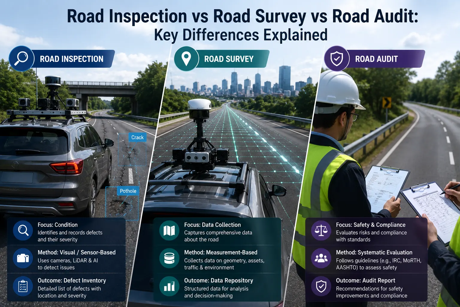 Road Inspection vs Road Survey vs Road Audit: Key Differences Explained