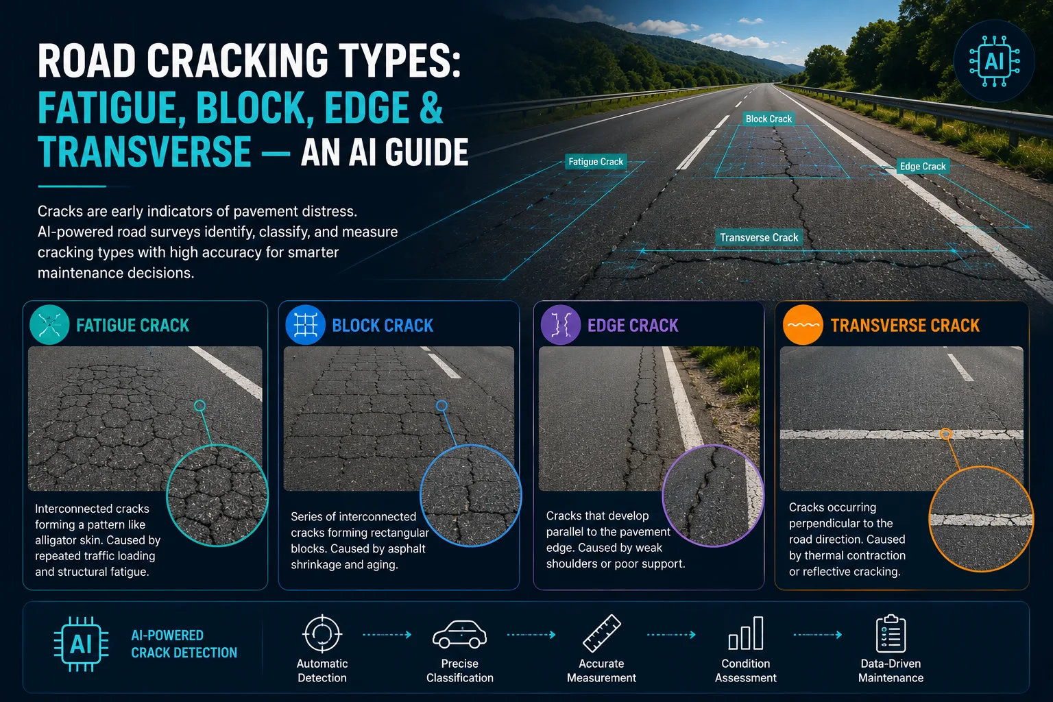 Road Cracking Types: Fatigue, Block, Edge & Transverse — An AI Guide