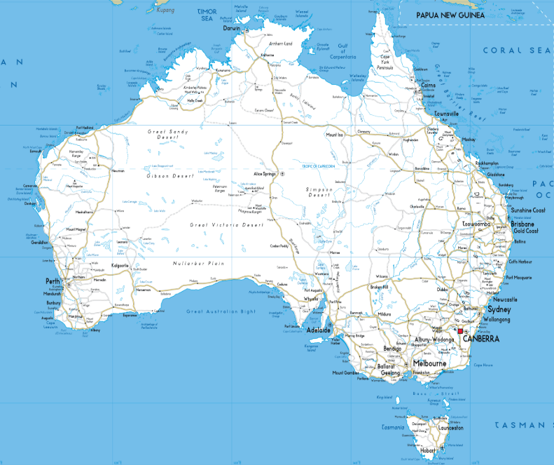 Australia Road Network Map showing 873,000 kilometres of roads
