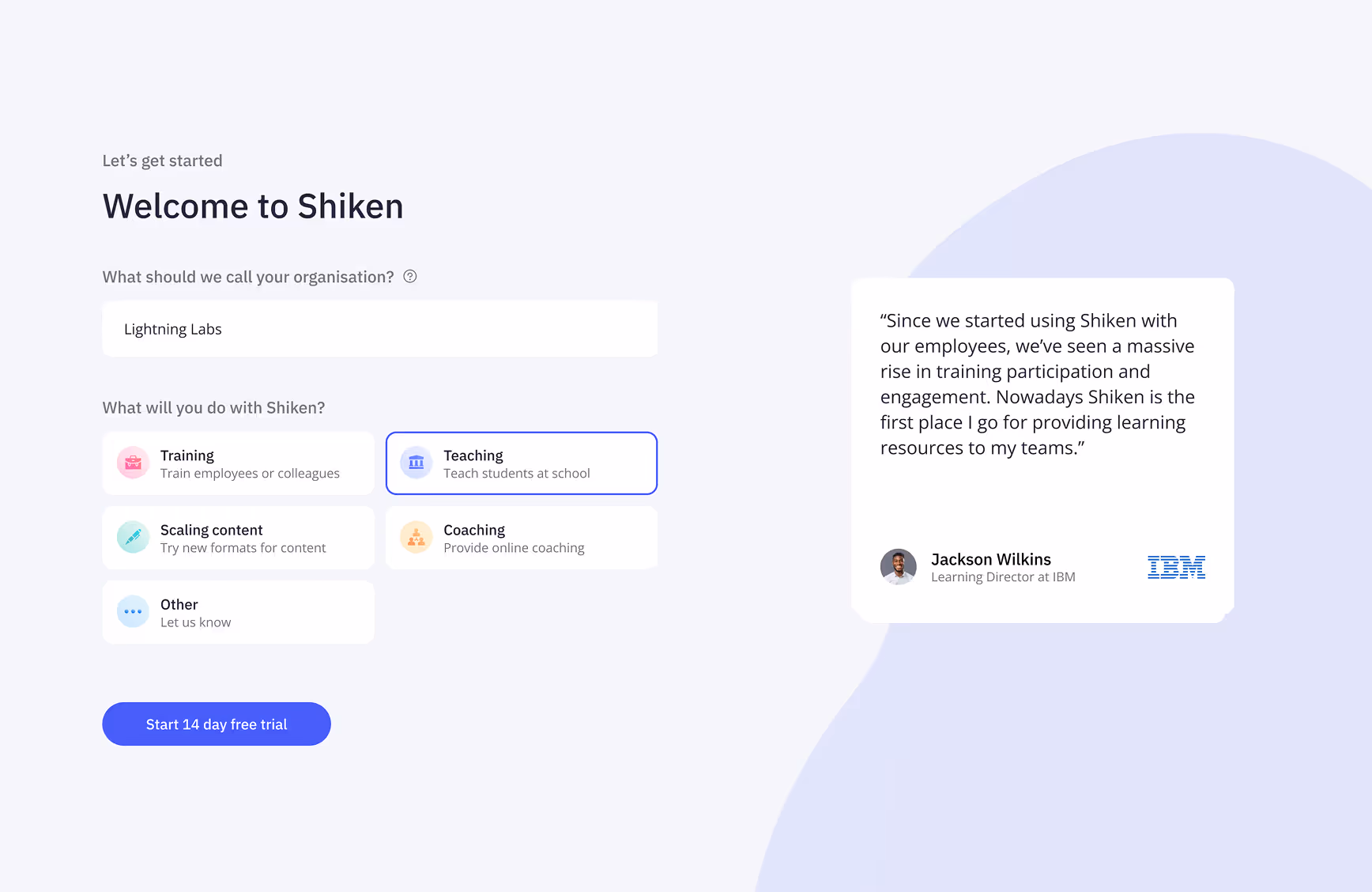 Onboarding redesigned and optimised for Shiken AI