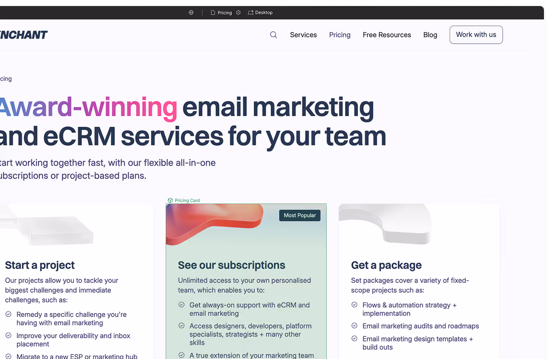 Advanced Webflow development for Enchant, happening in Webflow