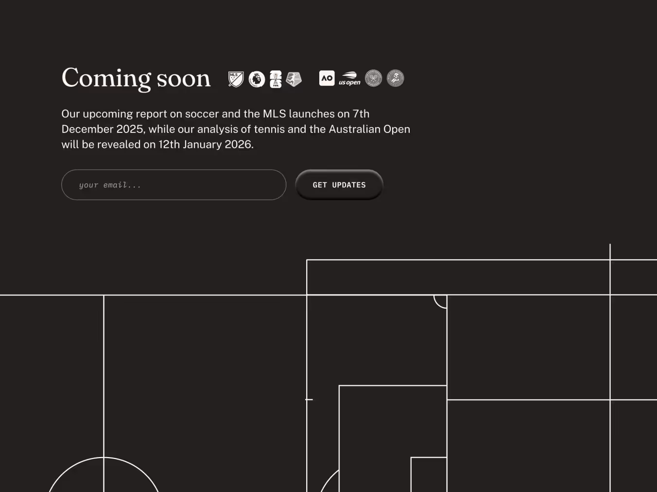 Website design for Synthesis Partners' upcoming reports on soccer and tennis