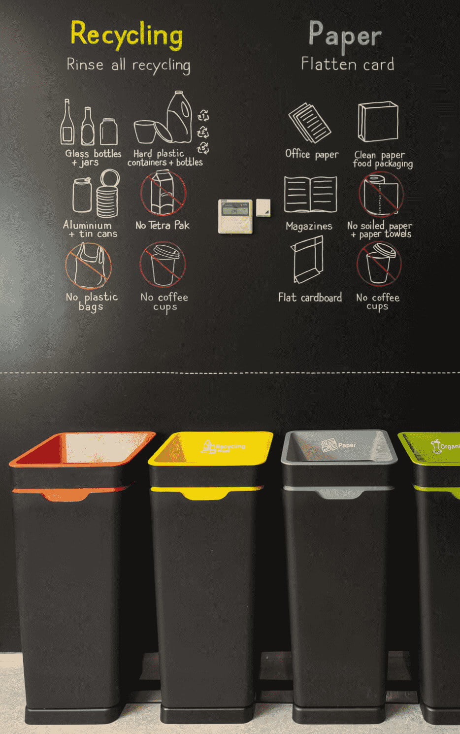 Four waste bins in some Microsoft office