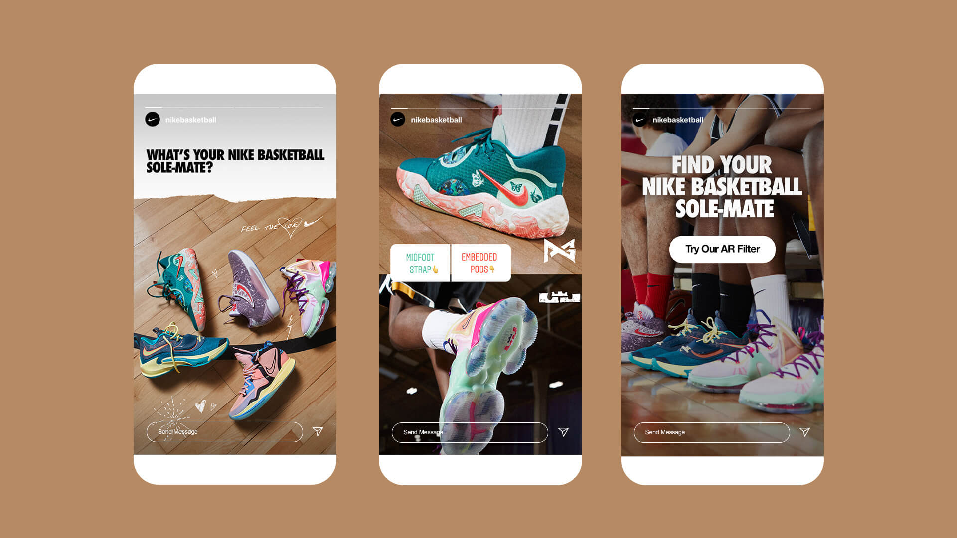 three phone mockups of IG stories