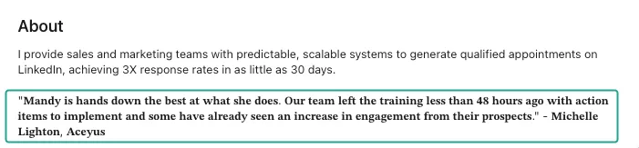 A description of a LinkedIn About section done well