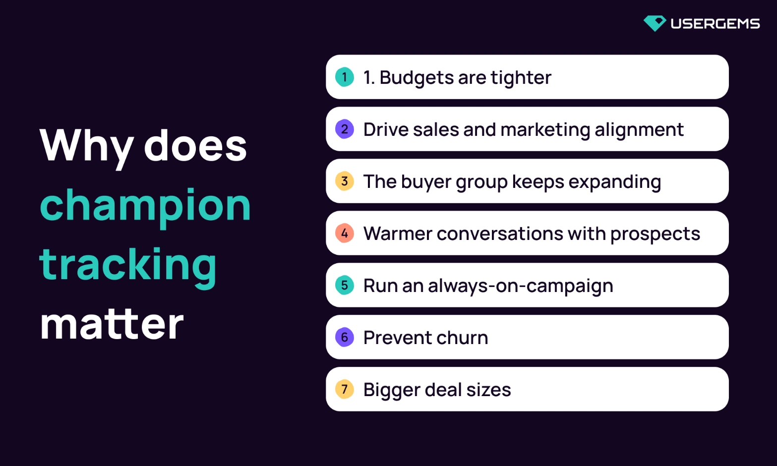 a list of reasons why champion tracking is beneficial