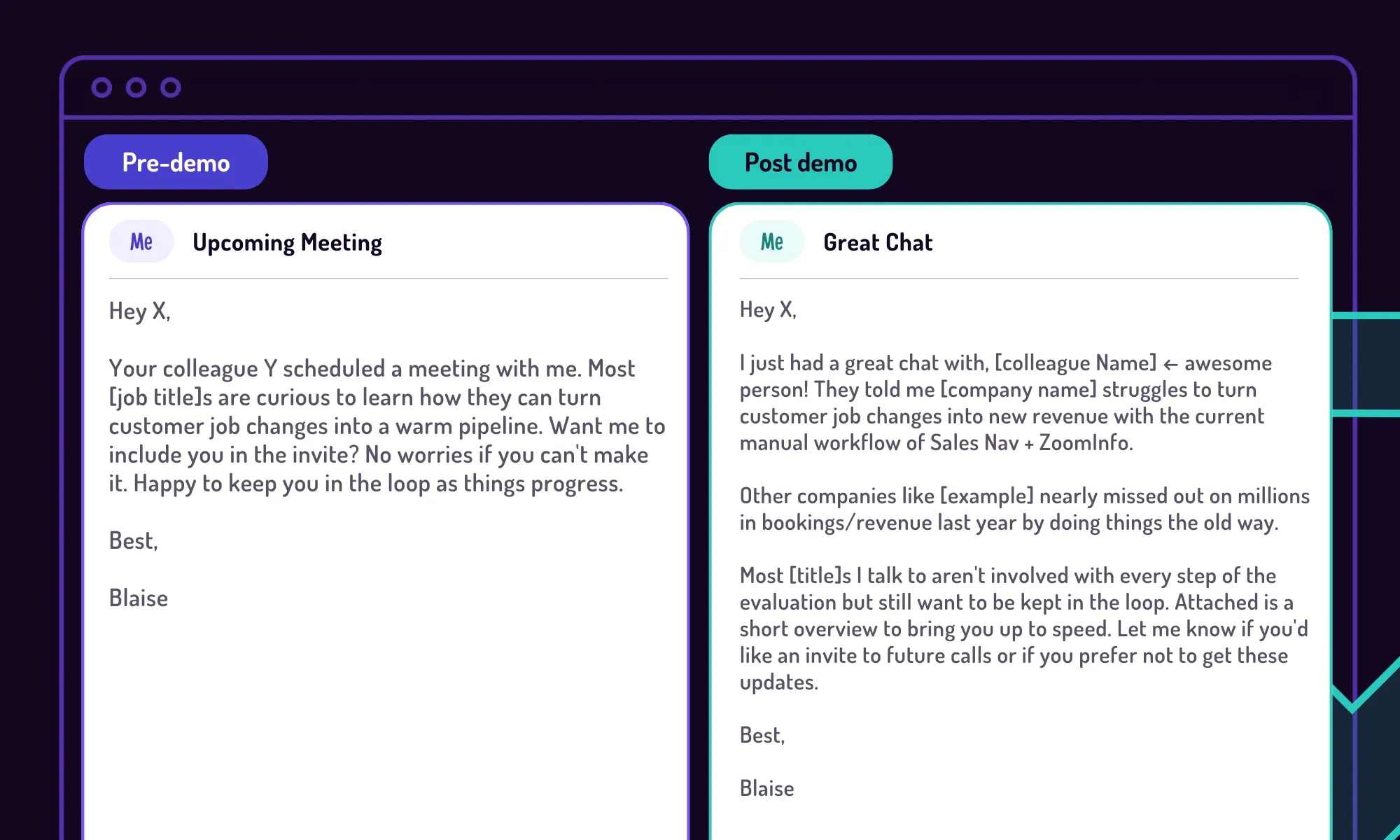 sales multithreading email sample from Blaise Bevilacqua