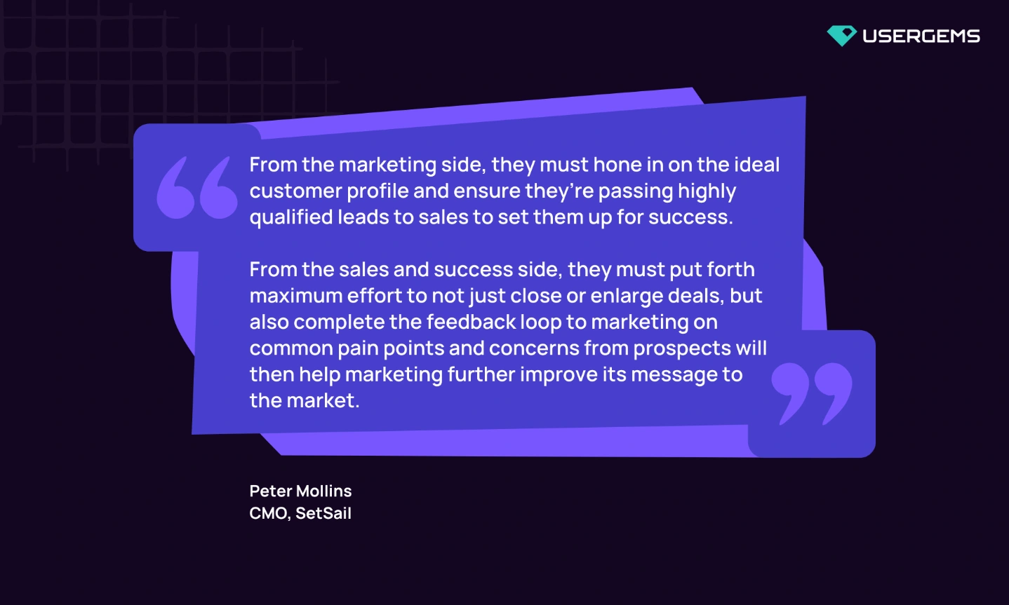 Quote from Peter Mollins, CMO, SetSail