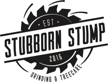 Stubborn stump grinding and tree care company logo
