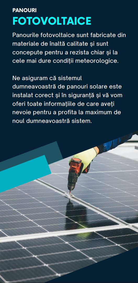 Panourile fotovoltaice sunt fabricate din materiale de inalta calitate si sunt concepute pentru a rezista chiar si la cele mai dure conditii meteorologice. 