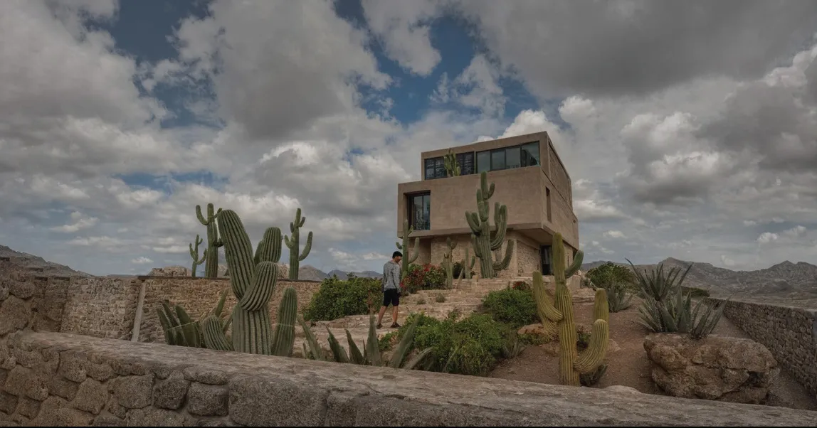 AI render of an Archicad model in the desert.