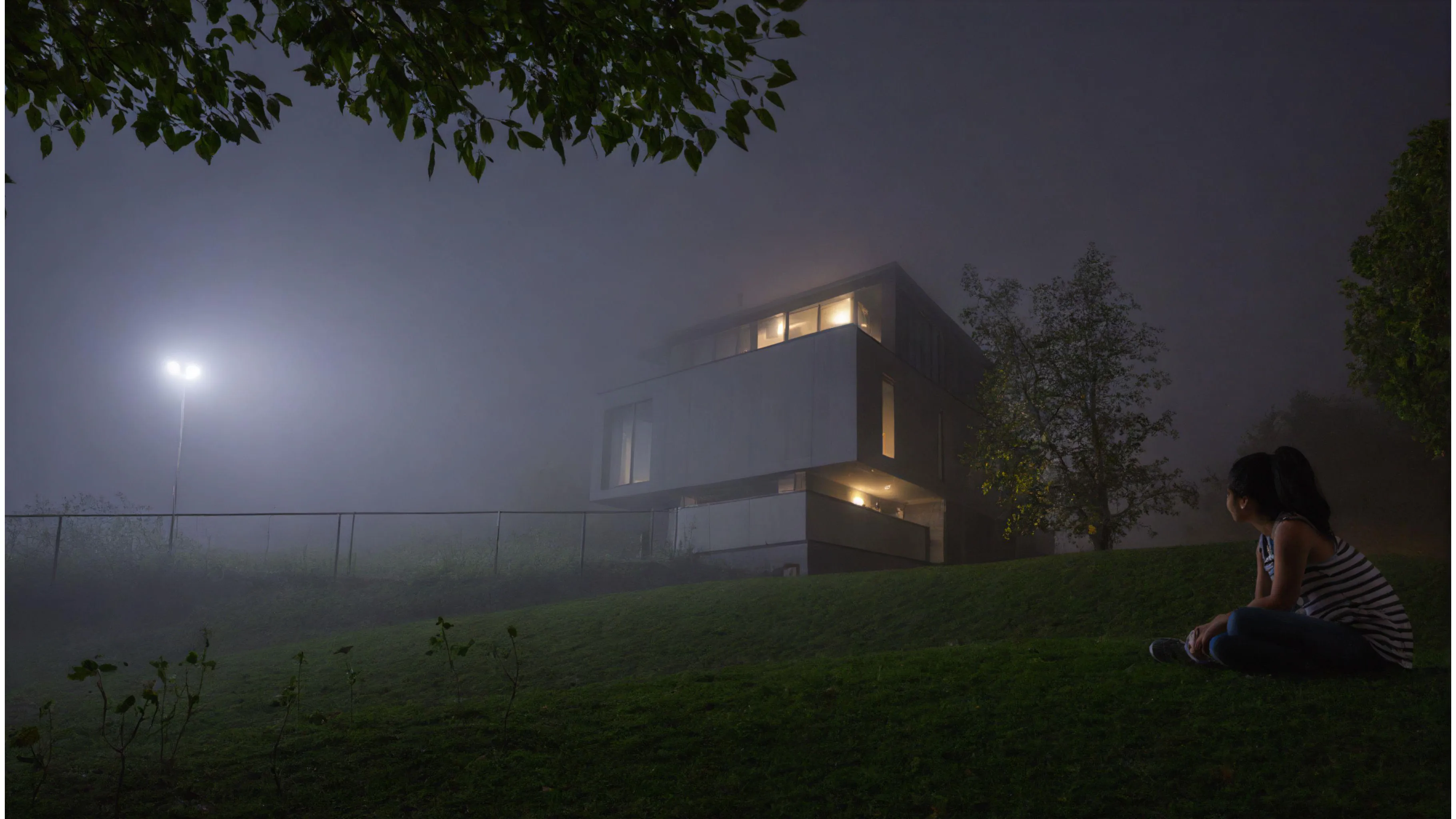 AI render of an Archicad model in the fog.