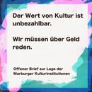 Plakat mit dem Titel: Der Wert von Kultur ist unbezahlbar. Wir müssen über Geld reden.