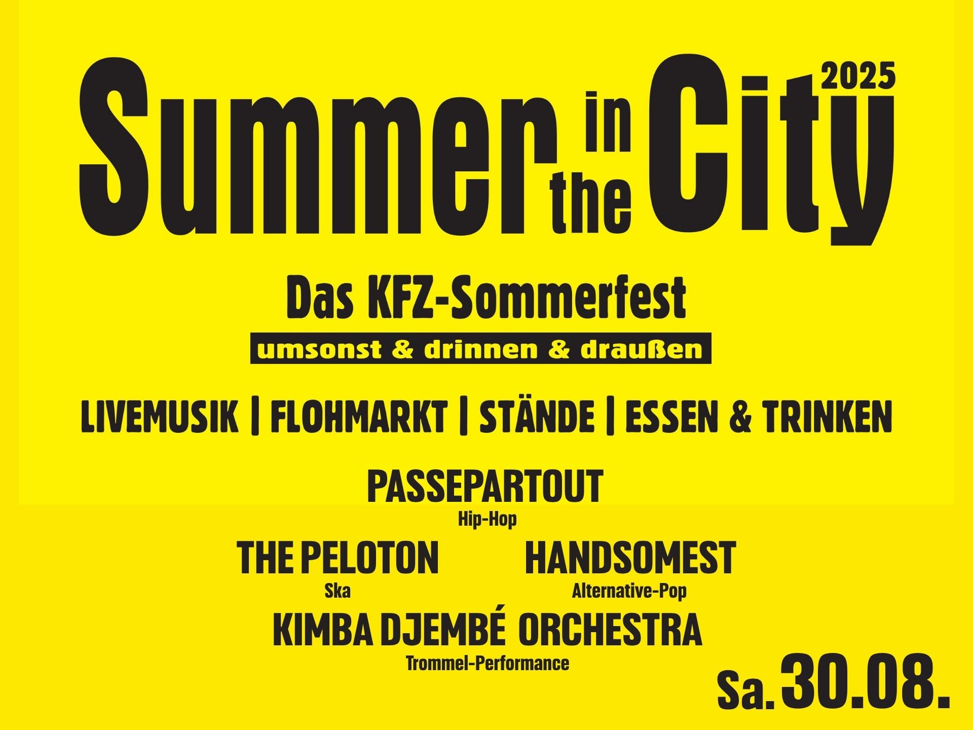 Schriftzug von "Summer in the City". Mit Aufzählung der Bands.