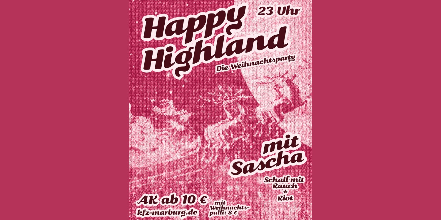 Plakat zur Veranstaltung in pink mit Weihnachtsschlitten im Hintergrund