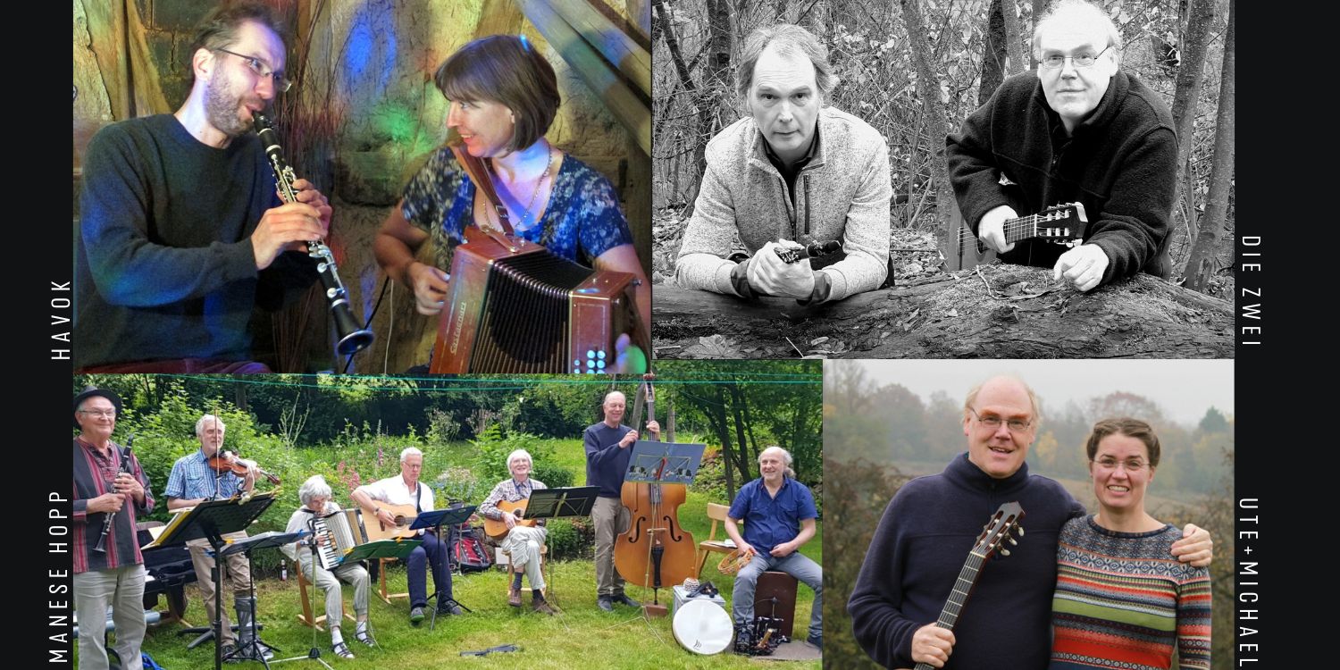 Kollage aus den 4 auftretenden Gruppen: Manesse Hop, Havok, Die ZWEI und Ute+Michael 