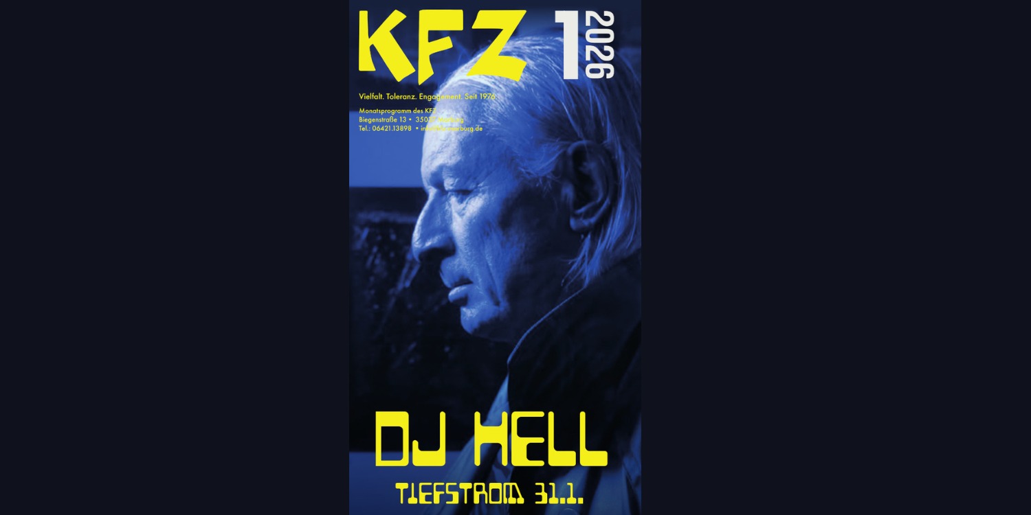 Cover vom Programm-Flyer Januar 2026 mit DJ Hell drauf
