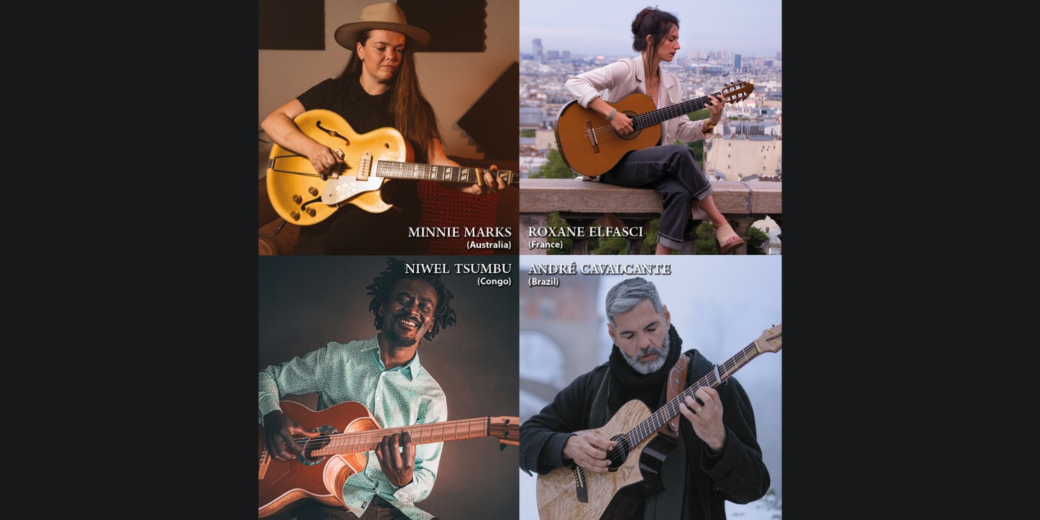 Die vier Künstler*innen mit ihren Gitarren.