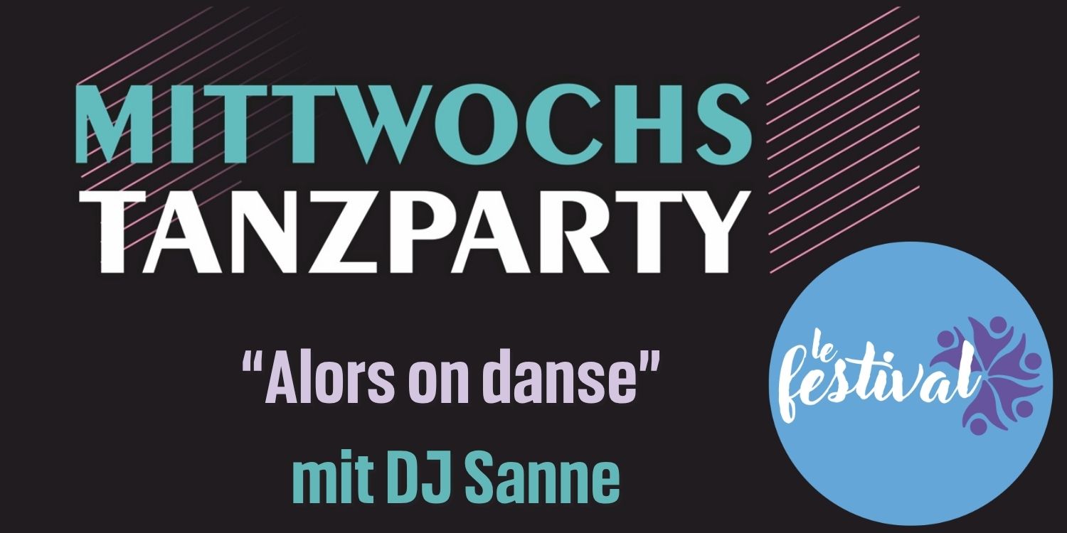 MittwochsTanzParty Logo mit dem Zusatz "Alors on danse" und dem Logo von le festival