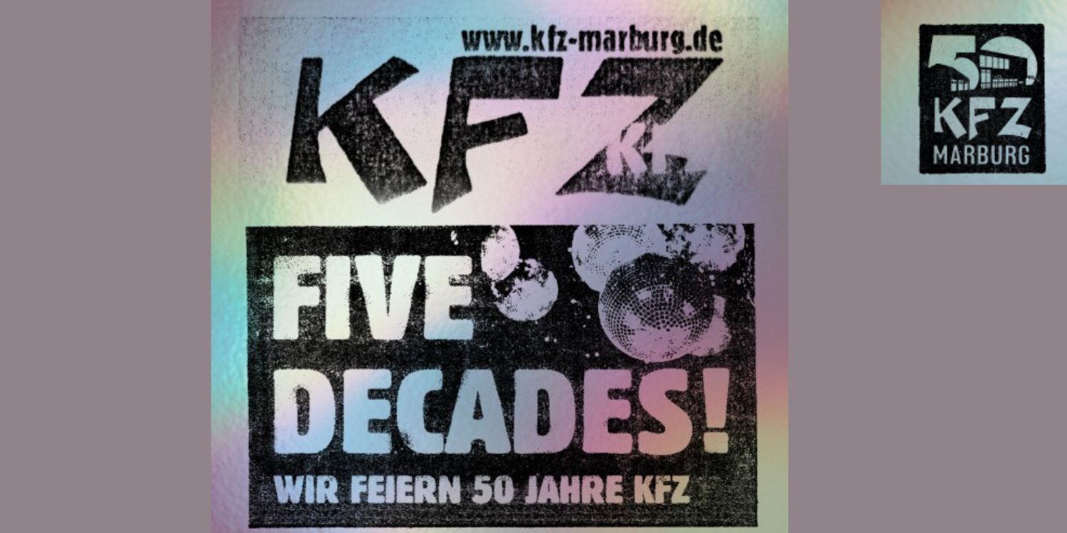 Plakat Five Decades im Design der alten Eintrittskarten des KFZ.