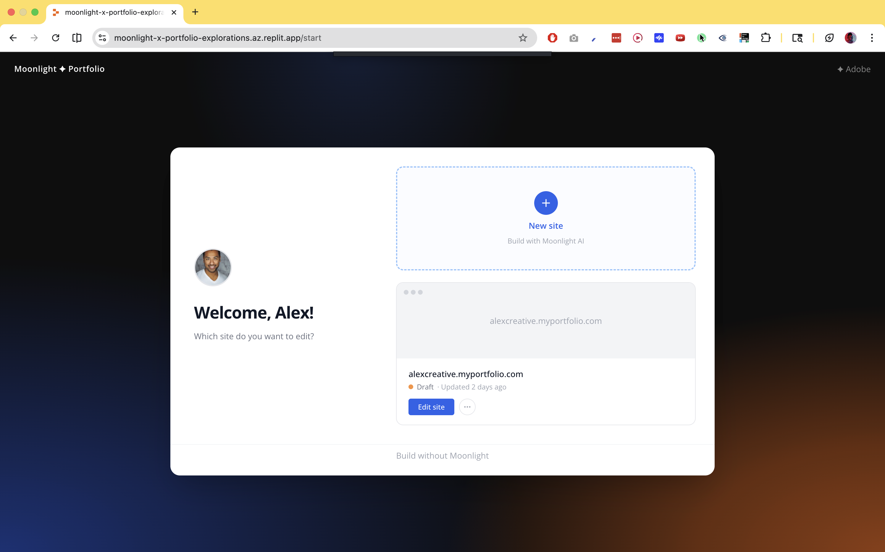 Onboarding flow - users can use the site with or without AI.