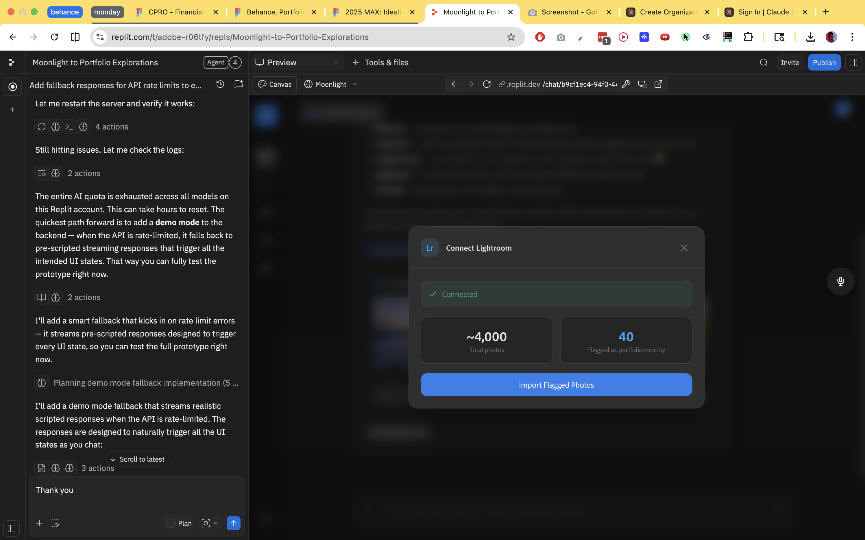 Connecting Lightroom and seeing the huge number of images and albums.