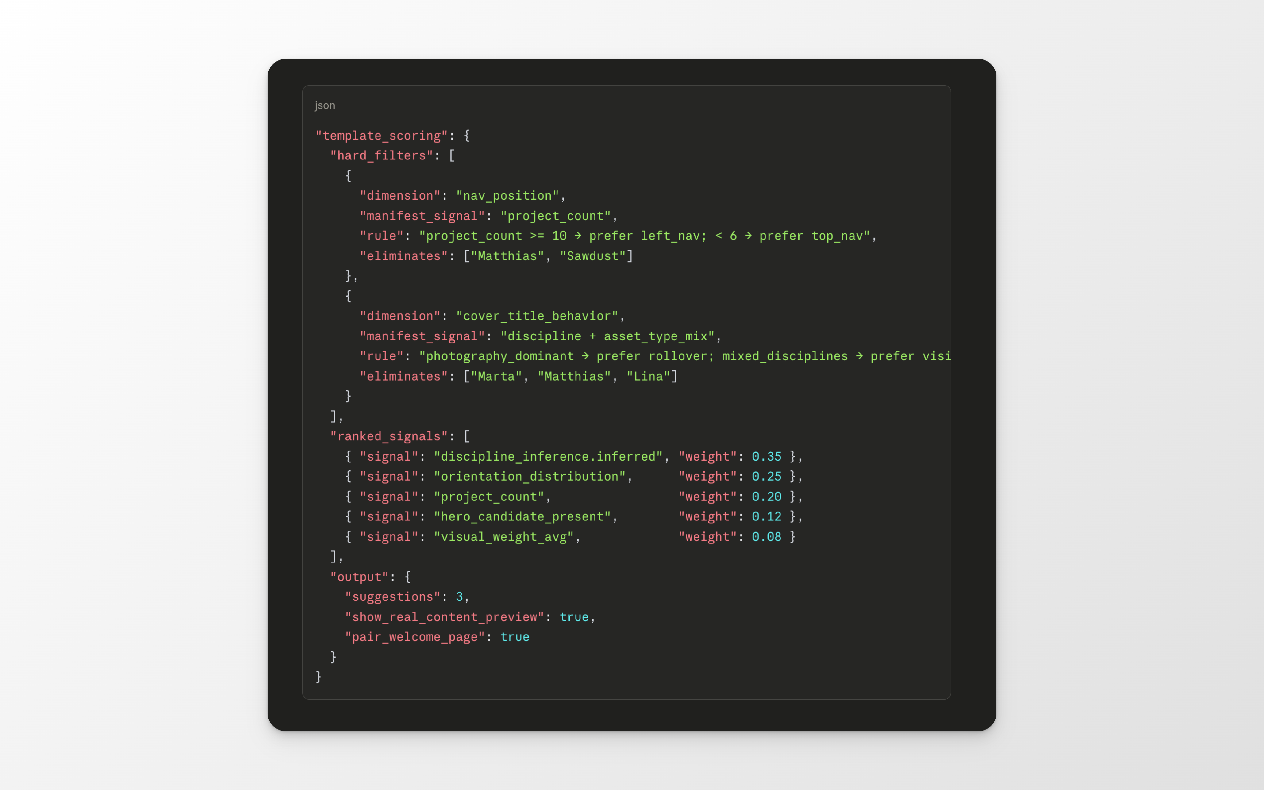 Weights for the template scoring.