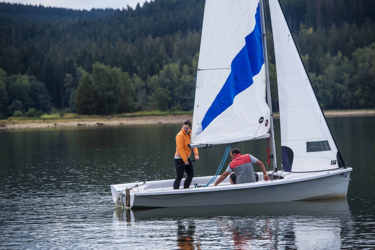 Colleagues on a sailing boat on Lipno Lake