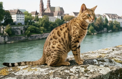 Ocicat Katze sitzend am Fluss