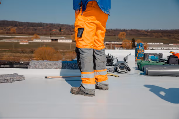 White TPO membrane commercial roof surface texture