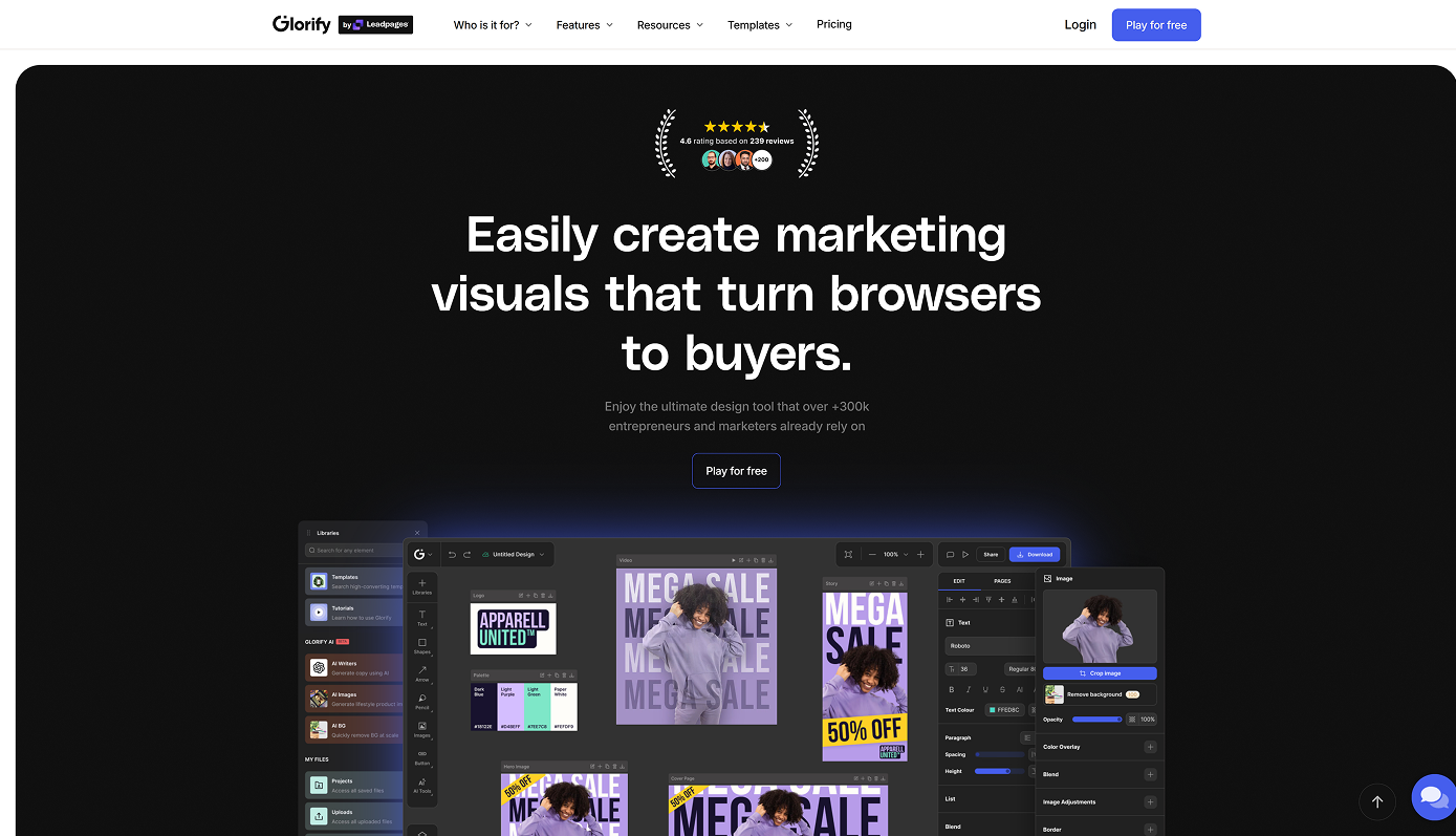 glorify home page