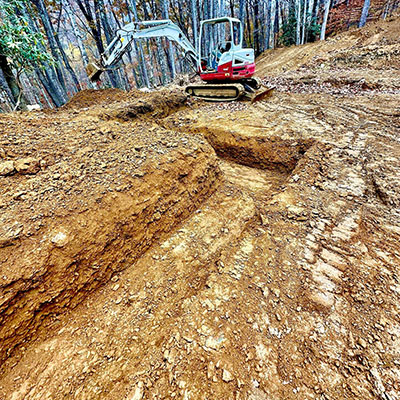 Building foundation excavation and site preparation in Western North Carolina
