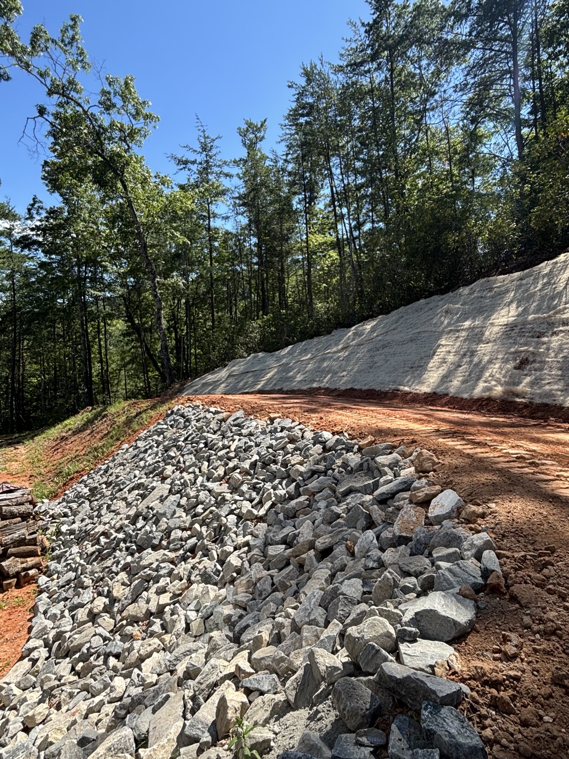 Finished riprap slope and erosion control matting
